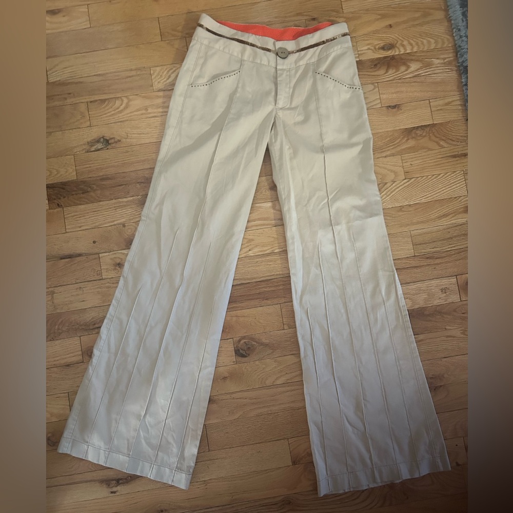 Burning Torch Tan Wide-Leg Pleated Trousers